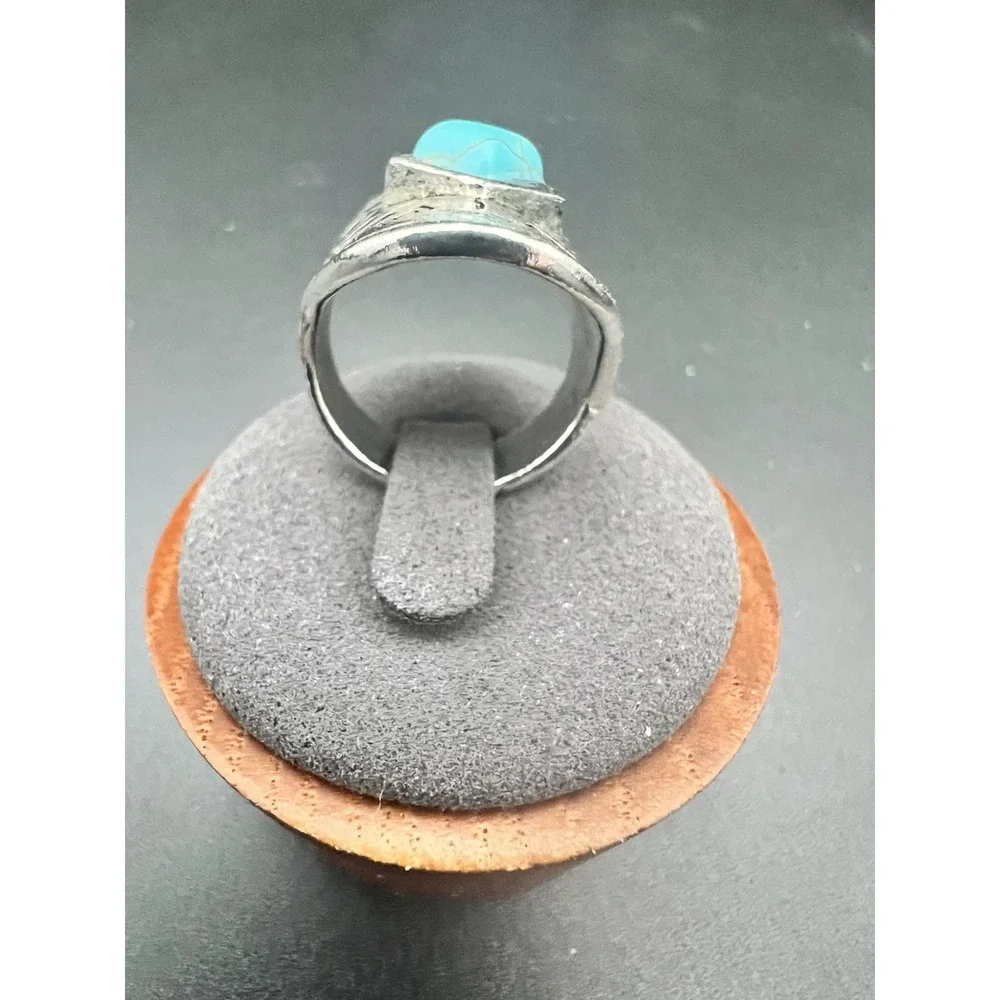 Vintage Southwestern Faux Turquoise Silver Tone Statement Ring Size 6.5 Western